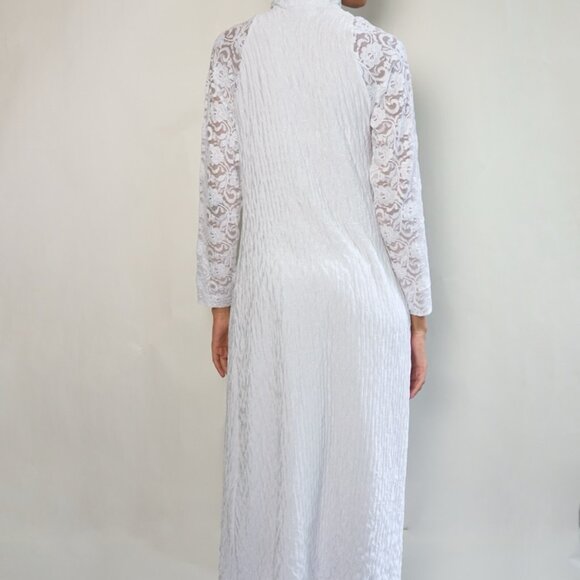 White Long Dress with Lace Sleeves | Simple Elegant Lace Wedding Dress - Picture 2 of 5